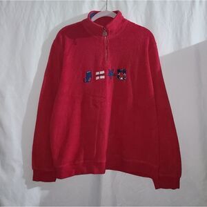 Koret City Blue Red Christmas Crewneck Quarterzip Sweater